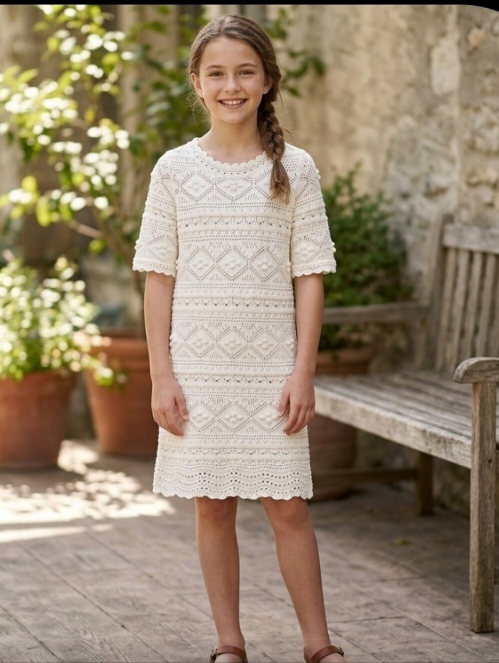 Boden Ivory Crocheted Sheath Dress Sz Girl 12 Or Lady S